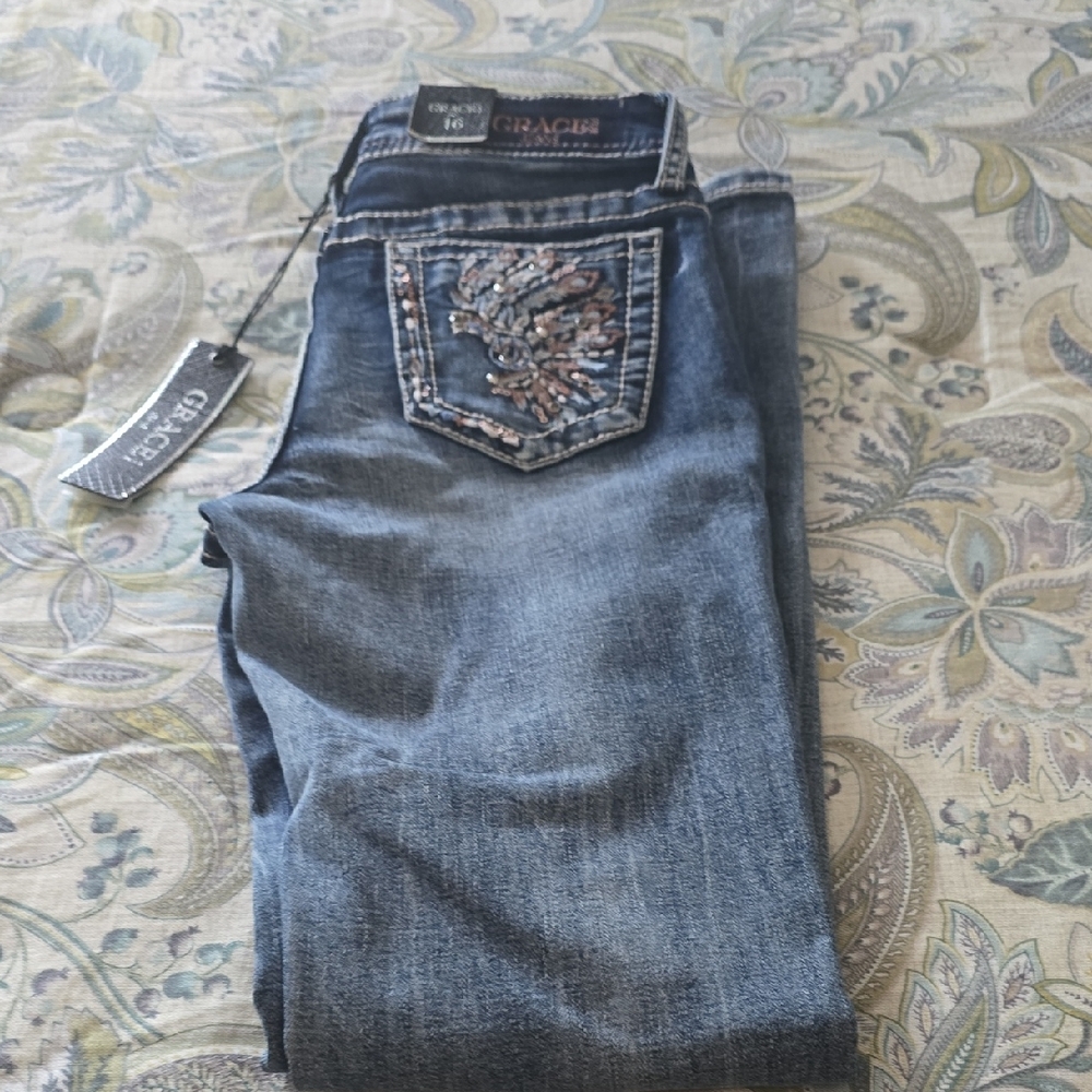 Grace Dark Blue Denim with White Stitching